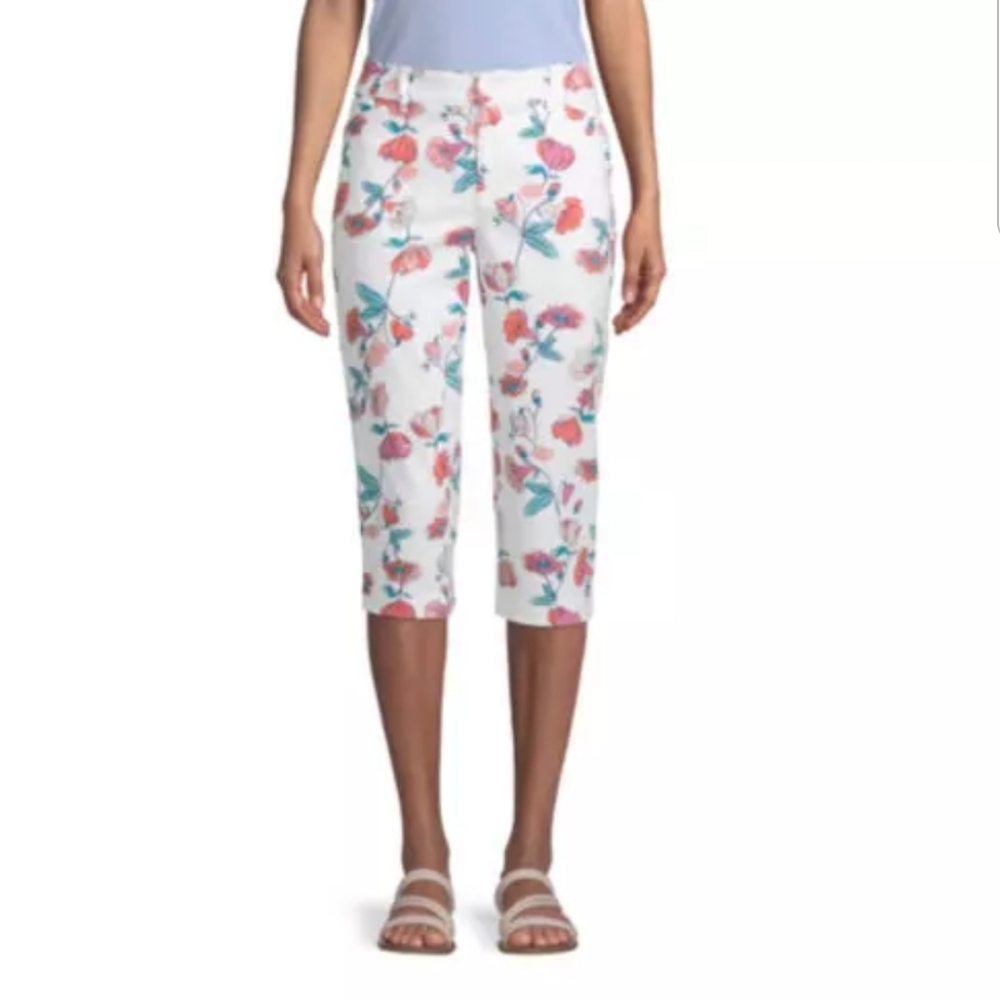 St John Bay Capris Floral Flower Colorful 12 Women Pants Casual Cute Spring